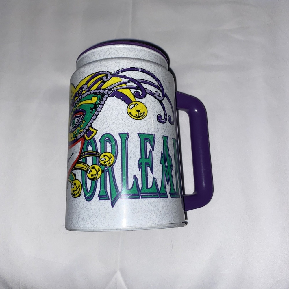 Vintage 1990's Mardi Gras New Orleans Whirley Pop Travel Thermos 16oz (16 Ounce)